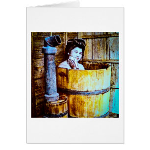 Geisha-zwemmen in Wooden Tub in het Oude Japan