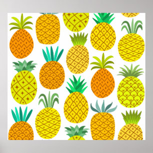 Geïsoleerde ananas: naadloos patroon. poster