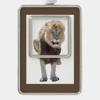 Geïsoleerde leeuw zittend en je tong uitstekend verzilverd kader ornament