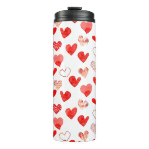 Geïsoleerde waterverf geïllustreerd rood liefdesha thermosbeker