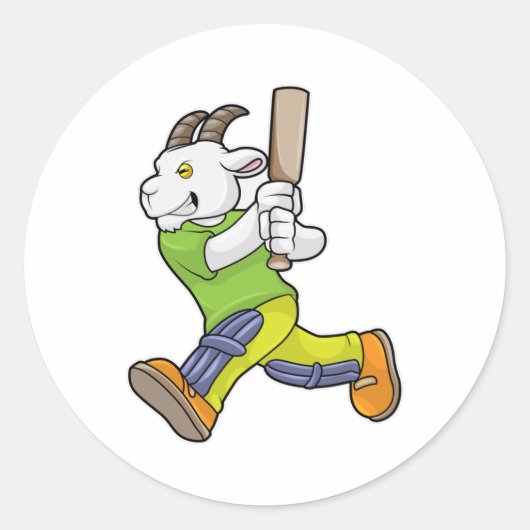 Geit als Batsman met cricket bat Ronde Sticker (Voorkant)