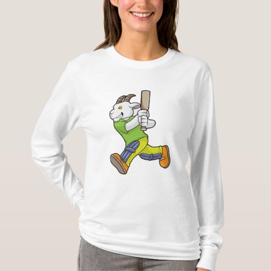 Geit als Batsman met cricket bat T-shirt (Voorkant)