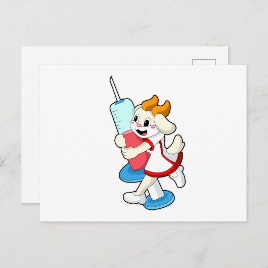 Geit als verpleegster bij vaccinatie met spuit briefkaart (Voorkant / Achterkant)