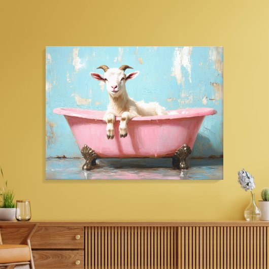 Geit in een roze bad canvas afdruk (Insitu (Woonkamer))