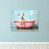 Geit in een roze bad canvas afdruk (Insitu (Houten vloer))
