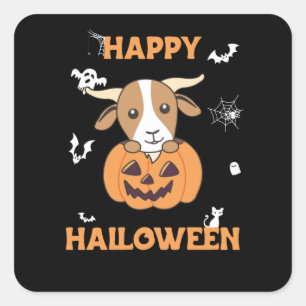 Geit in pompoenkottergeiten Happy Halloween Vierkante Sticker