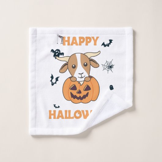 Geit in pompoenkottergeiten Happy Halloween Washandje (Wasdoekje)