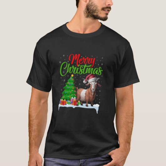 Geit Kerstboom Lights Funny Xmas Geit Lover T T-shirt (Voorkant)