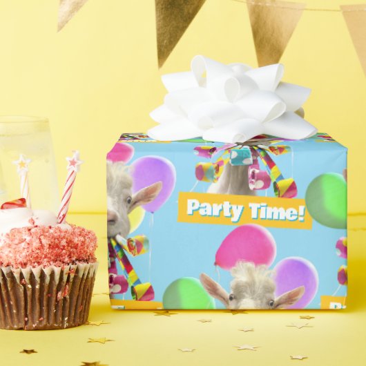 Geit met feestartikels cadeaupapier (Verjaardagsfeest)