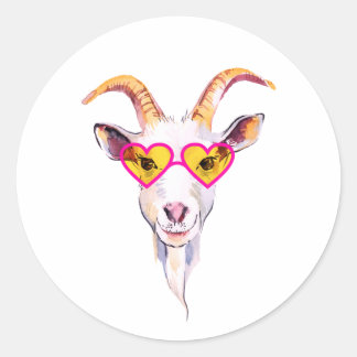 Geit met Roos gekleurde bril Ronde Sticker
