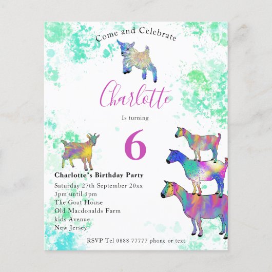 Geiten 6e verjaardagsfeest Budget Flyer (Voorkant)