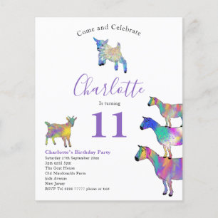 Geiten Aquarel Verjaardagsfeest Paars Budget Flyer