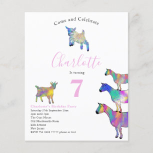 Geiten Aquarel Verjaardagsfeest Roze Budget Flyer