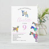 Geitenberg negende verjaardag roze kaart (Staand voorkant)