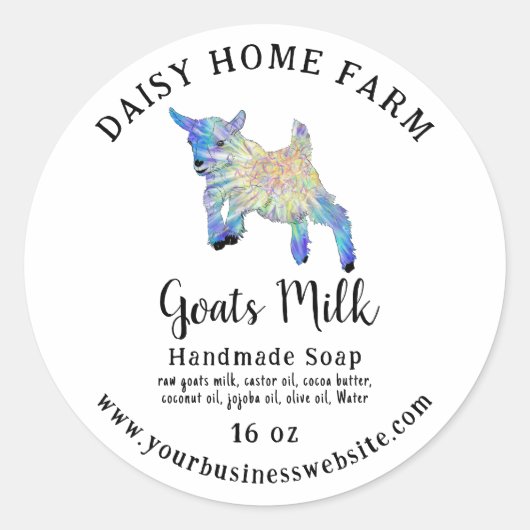 Geitenmelk Zeep Bedrijfsnaam Website Ingrediënten Ronde Sticker (Voorkant)