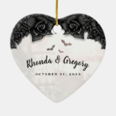 Geitic Black Rozen & Bats Halloween Wedding Heart Keramisch Ornament (Achterkant)