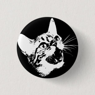 Geitic Cat Feral Evil Scary Growl Fangs Ronde Button 3,2 Cm