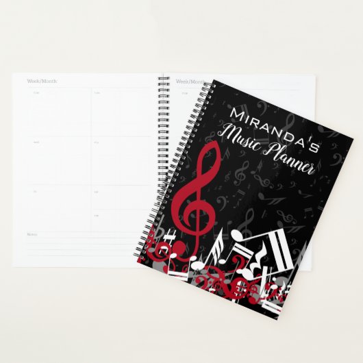 Gejokte Muzieknoten Rode grijs en wit op zwart Planner (Display)