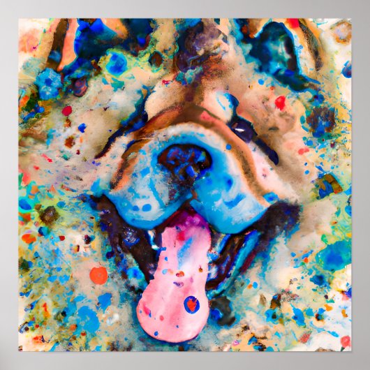 Gek Gelukkig Chow Hond Kunst Portret Poster (Voorkant)