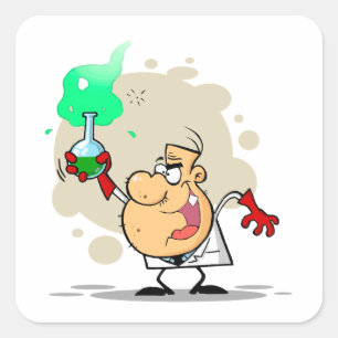 gek gestoorde wetenschapper cartoon vierkante sticker