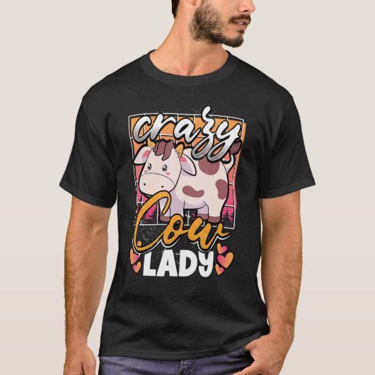 Gek Koe Lady Mad Over Koeien Boerderij Dier Koe T-shirt (Voorkant)