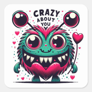 Gek op jou Valentijn Gekke Monster Vierkante Sticker