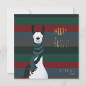 Gek Schattige "Merry + Bright" Llama Feestdagenkaart (Voorkant)