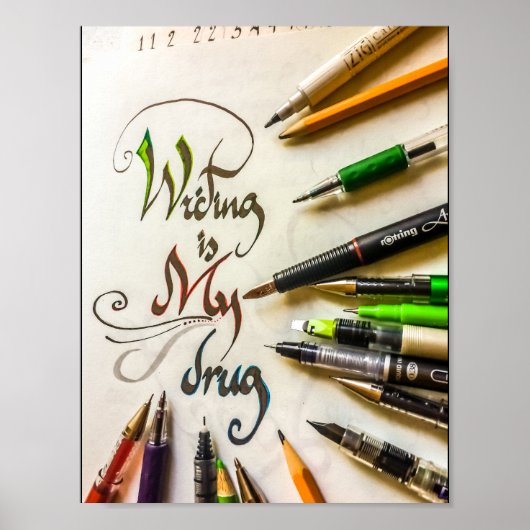 Gek schrijver manifest pennen en potloden poster (Voorkant)