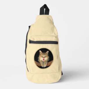 Gek Tabby Kat Portret Schilderij Grappige Originel Sling Bag