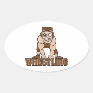 gek worstelaar worstelen ontwerp ovale sticker