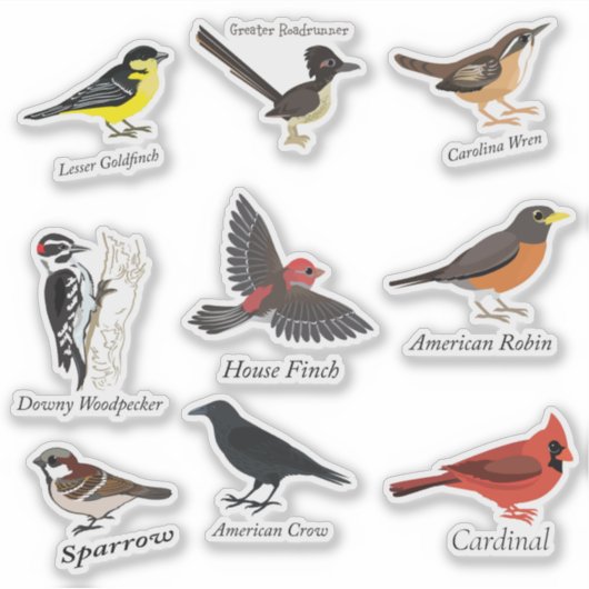 Gekabelde achtertuin vogelsticker set sticker (Voorkant)