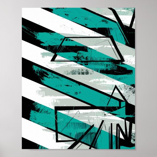 Gekanteelde Strepen met Turquoise Kwast Textures Poster (Voorkant)