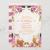  gekantelde bosdieren 1e verjaardag kaart (Voorkant / Achterkant)