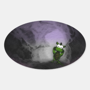 gekantelde draak ovale sticker