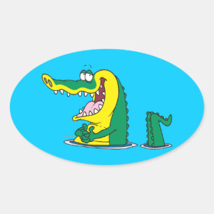 gekke alligator krokodil cartoon karakter ovale sticker
