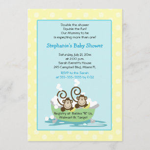 Gekke apen in Tub Twins Baby shower - Geel Kaart