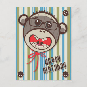Gekke bril Sock Monkey Happy B Day Briefkaart