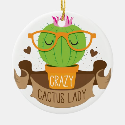 gekke cactus dame banner keramisch ornament (Voorkant)