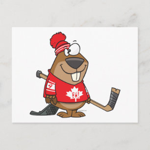 gekke canadese hockey beaver cartoon briefkaart