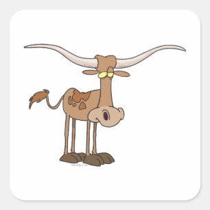 gekke cartoon van langghorn koe vierkante sticker