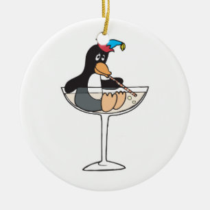gekke drink pinguïn keramisch ornament