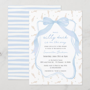 Gekke Duck Blue Bow Boy Baby shower Uitnodiging