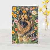 Gekke Duitse herder in een bloementuin Kaart (Gele Bloem)
