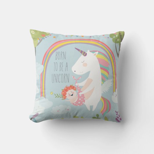 Gekke Eenhoorn en Regenboog Baby Slaapkamer Kussen (Voorkant)