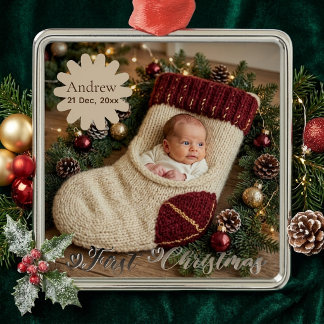 Gekke eerste kerstsok voor baby foto  metalen ornament