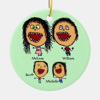 Gekke familie van ouders met twee kinderen Cartoon Keramisch Ornament