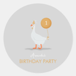 Gekke Gans 1e Verjaardag Party Favoriet Ronde Sticker