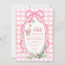 Gekke Gans Eerste Verjaardag Pink Invitation