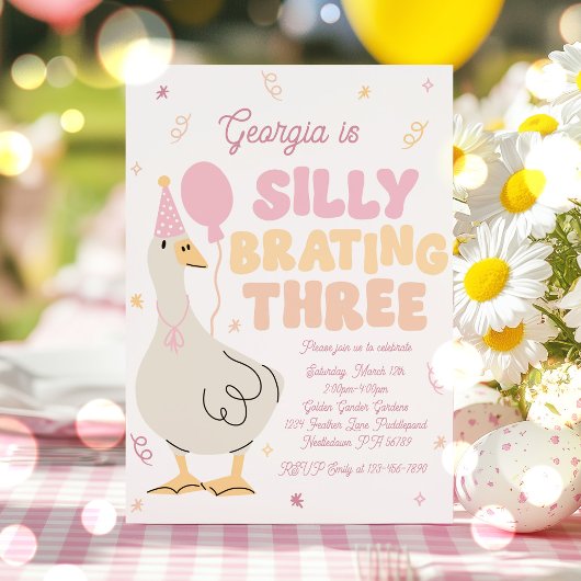Gekke Gans Gekke-Brating Drie Verjaardagsfeest Kaart