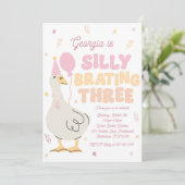 Gekke Gans Gekke-Brating Drie Verjaardagsfeest Kaart (Staand voorkant)